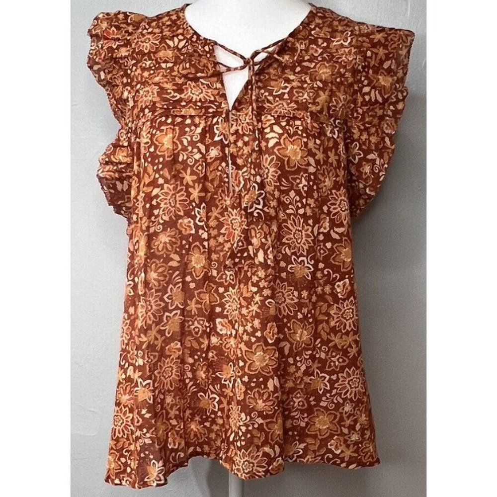 Sundry Womens Flutter Sleeve Top Sienna Floral Size L 3 Tie Neck Boho Feminine